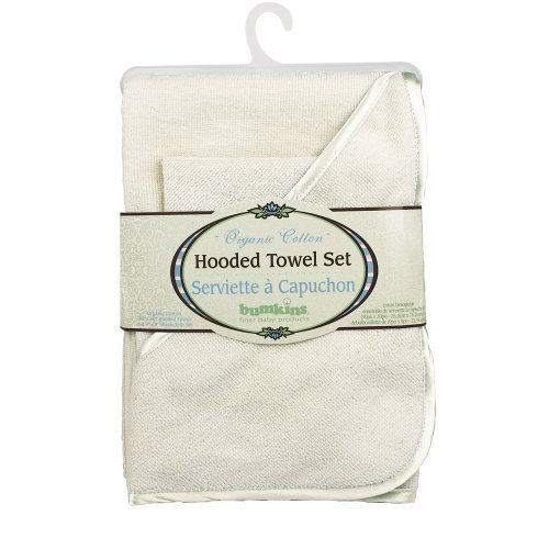 Bumkins Organic Cotton Hooded Towel Set - Cream Satin Trim