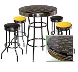 Pittsburgh Steelers 5 Piece Chrome Glass Pub Table Set 4 Swivel Black and Yellow Vinyl Bar Stools