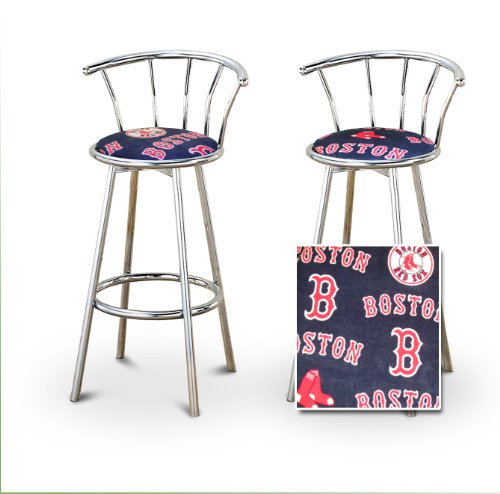 2 Boston Red Sox Baseball Soft Fleece MLB Custom Chrome Barstools with Backrest Set