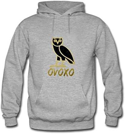 SHSUE Men's Ovoxo Printed Cotton Hooded Sweatshirt Medium Grey