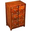 Handcarved 26" Rustic / Antique Style Chinese Side Table / Cabinet With Brass Trim - 6 Drawer