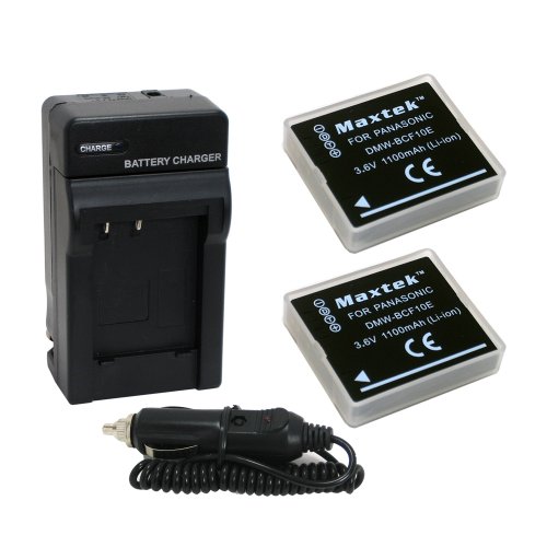 Power Pack: (Two MaxTek Li-ion Rechargeable Battery and One Pocket Charger With Car Adapter) for Panasonic DMW-BCF10 BCF10E BCF10PP CGA-S/106B Battery For Panasonic Lumix DMC-TS1 DMC-TS2 DMC-F2 DMC-F3 DMC-FH1 DMC-FH20 DMC-FH3 DMC-FX580 DMC-FX48 DMC-FX75 DMC-FS6 DMC-FS7 DMC-FS8 DMC-FS15 DMC-FS25 DMC-FS42 DMC-FS62 DMC-FP8 (For All Firmware, Fully Decoded ID Secured)