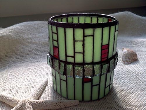 Green glass mosaic candle holder