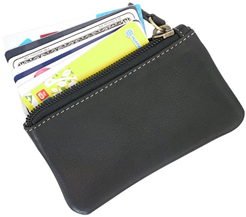 Leather coin purse change wallet card case small zip ba…