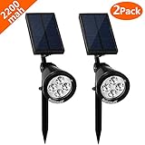 {New Version 2 Modes} 200 Lumens Solar Wall Lights / In-ground Lights, 180&deg;angle Adjustable and Waterproof 4 LED Solar Outdoor Lighting, Spotlights, Security Lighting, Path Lights (TD-604, 2 Pack)