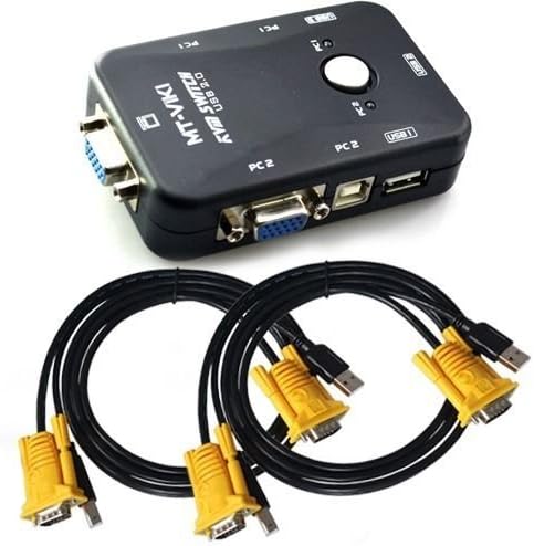 Globalebuy USB KVM Switch Box + VGA USB Cables for PC Monitor/Keyboard/Mouse Control (2 Port+)