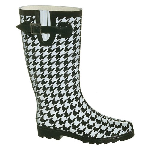 Women's Houndstooth Rain Boots - Black/White