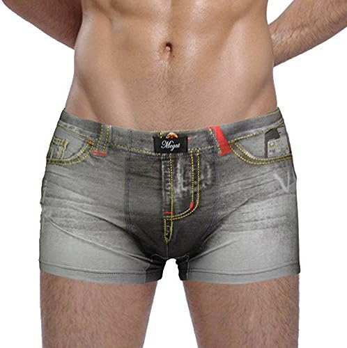 Henioral Men's Sexy Low Rise Printing Denim Cotton Underwear Boxers Briefs