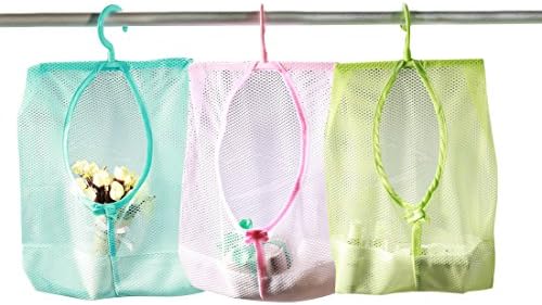 Andux Land 3pcs Colorful Hanging Mesh Bag, Bathroom Shower Storage Organizer Set Hamper Bag Closet Rack Clothes Clip Collection Bag SNWD-01 color random