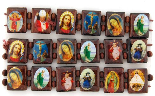 Set of Three Wooden Religious Bracelets with Photographs