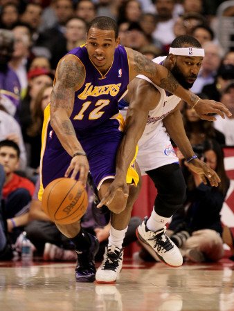 Los Angeles Lakers v Los Angeles Clippers: Shannon Brown and Baron Davis Photographic Poster Print by Stephen Dunn, 48x64