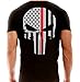 Thin Red Line Skull T-Shirt - 100% Cotton - Firefighters (XXXL, Black)