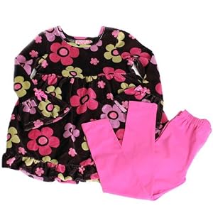 Flapdoodles Toddler Little Girls Black Pink Velvet Floral Outfit 2T-6X