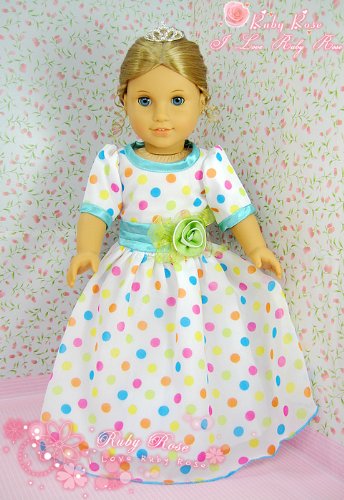 ** RUBY ROSE ** Fantasy Dream - New Multi-color Polka Dot Chiffon Classic Dress & Silvery Rhinestone Crown ~ Fits 18