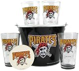 Pittsburgh Pirates Satin Etch Bucket and 4 Glass Gift Set