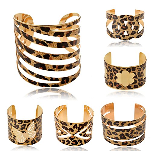 Sexy Print Leopard Hollowed Glitter Sparkle Open Cuff Adjustable Bangle Bracelet