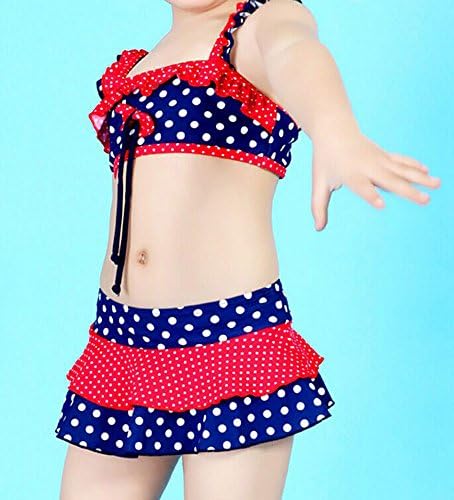 Landoo Girl's Cute Fresh Flower Lace Dot Two-piece Swimwear (M)