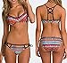 Yonala Womens Printed Push up Padded Bra Halter Raceback Beach Swimsuit Beachwear,Multicolor,Medium