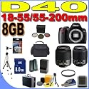 Nikon D40 6.1MP Digital SLR Camera with Nikon 18-55mm f/3.5-5.6 ED II AF-S DX Zoom-Nikkor Lens Kit and Nikon 55-200mm f/4-5.6G ED AF-S DX Zoom-Nikkor Lens BigVALUEInc Accessory Saver 8GB Battery/Rapid Charger Filter Kit Bundle + MORE
