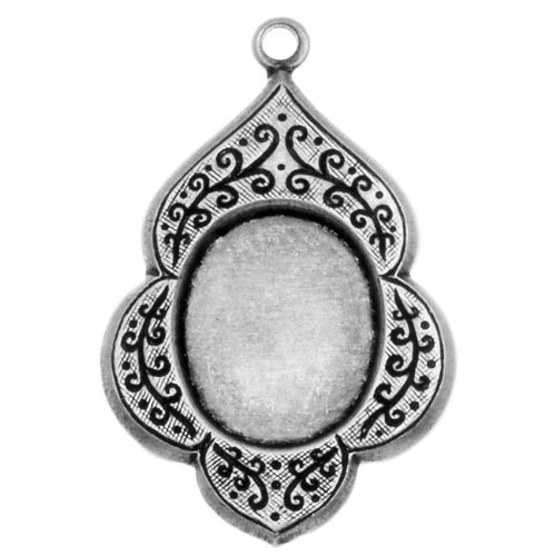 Antiqued Silver Plated Vine Scroll Bezel Pendant Stamping 8x10mm (4)
