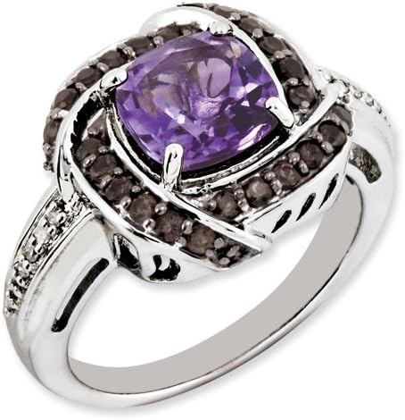 Colored Gemstones Sterling Silver Amethyst and Smokey Quartz & Diamond Ring