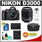 Nikon D3000 10MP Digital SLR Camera with 18-55mm f/3.5-5.6G AF-S DX VR Nikkor Zoom Lens & 55-200mm DX Zoom Lens with 16GB Card + EN-EL9a Battery + Nikon Gadget Bag + Accessory Kit