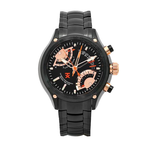 TX Men's T3C163 650 Flyback Chrono Dual Time Black Dial Black Ion-Plated Stainless Steel Watch