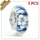 1 Buy = 5PCS Authentic Solid Sterling Silver Core Lampwork Murano Glass Charm Beads, TOP QUALITY, Pandora, ALE and 925 Mark on Threaded Core, Matching Genuine Lampwork Murano Glass Beads for European Style Bracelets and Necklaces, Well Compatible with Pandora, Troll, Biagi, Caprice, Dione Beads