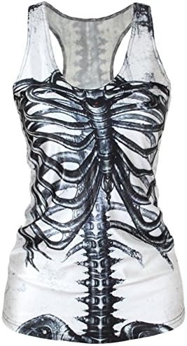 Yobba Women Skeleton Pattern Print Basic Sleeveless Slim Stretch Crop Tank Top