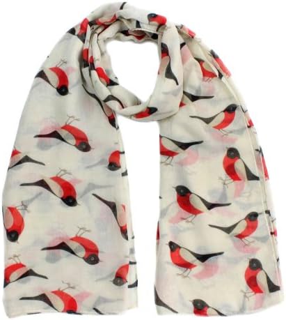 Glam Fashion Accessories Women's Large Robin Bird Print Fasion Scarf Large Cream