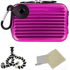 PURPLE Metallic Pascal Design Protective Cover Hard Shell Cube Carrying Case For Fujifilm FinePix AX500 / AX550 / F600EXR / F660EXR / F750EXR / F770EXR / F505EXR / F500EXR / F605EXR / F665EXR / F550EXR / F775EXR Point And Shoot Compact Digital Camera + Includes a Universal Anti-Glare Screen Protecto