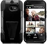 myLife Coal Black {Impact Design} Two Piece Hybrid (Shockproof Kickstand) Case for the All-New HTC One M8 Android Smartphone - AKA, 2nd Gen HTC One (External Hard Fit Armor With Built in Kick Stand   Internal Soft Silicone Rubberized Flex Gel Full Body Bumper Guard)