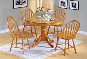 Click Here For Cheap 5pc Country Style Oak Finish Wood Round Dining Table +4 Windsor Chair Set For Sale
