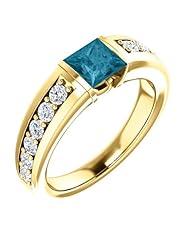 10K Yellow Gold 5.00x5.00mm Princess Cut London Blue Topaz and Diamond Ring -- LIFETIME WARRANTY