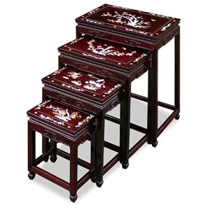 Pearl Inlay Motif Rosewood Ming Nesting Tables