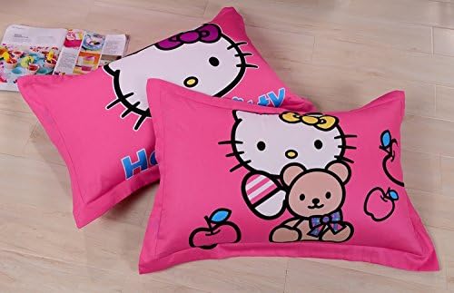 Lt Twin Full Queen Size 4-pieces Four Hello Kitty Toddler Sisters Pink Bear Prints Fitted Sheet Sets (With Rubber Around )Duvet Cover Set/bed Linens/bed Sheet Sets/bedclothes/bedding Sets/bed Sets/bed Covers/5-pieces Comforter Sets/bed in a Bag (4pcs without comforter, Queen)