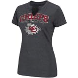 NFL Women's Kansas City Chiefs Champion Swagger II Short Sleeve Split Crew Neck Heather Tee (Charcoal Heather, Large)