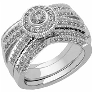14K White Gold Countless Petite Diamond Wedding Ring Set