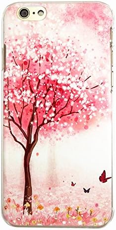 wonpowerroad For apple iphone 6 (4.7inch) case PC NEW slim clear transparent art hipster unique romantic hot pink cherry blossom Hard back cases shell cover skin trees hard bumper with Free Clear Screen Protector (A04)