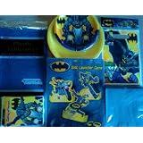 Batman Birthday Party Package Super Celebration Kit ~ DC Comics The Dark Knight Theme ~ Invitations, Table Cover, Dinner Plates, Dessert Plates, Napkins, Disc Launcher Game, Treat Sacks, & Thank You Cards ~ Serves 8