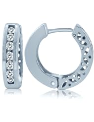 14k White Gold Channel Set Diamond Huggie Hoop Earrings (0.30 Cttw, G Color, SI Clarity)