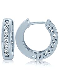 14k White Gold Channel Set Diamond Huggie Hoop Earrings (0.30 Cttw, G Color, SI Clarity)