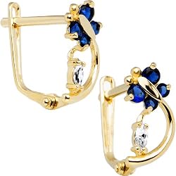 14K Yellow Gold Sapphire Blue Cubic Zirconia Dragonfly Earrings