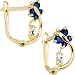 14K Yellow Gold Sapphire Blue Cubic Zirconia Dragonfly Earrings