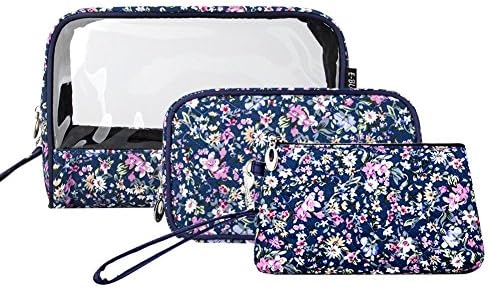Cosmetic Bag Flowers, E-BLOOMY 3pc Set Vintage Travel Hand Pouch Bag In Bag Organizer Cosmetic Gadget Purse (Floral)