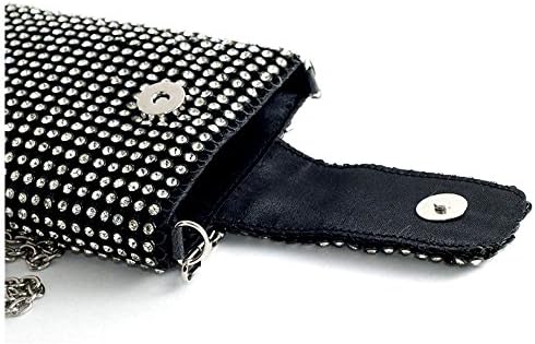 CST028 Full Rhinestones Embellished Universal Mobile Cell Phone Case Mini Evening Cross Body Bag Studded Party Pouch Purse (black)