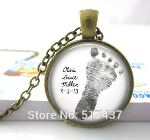 VintaStore Mother'S Necklaceyour Own Baby'S Footprint Pendant Necklace Keepsake Custom Mother'S Grandmother'S Necklace
