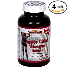 Sundown Apple Cider Vinegar, 200 Tablets (Pack of 4)