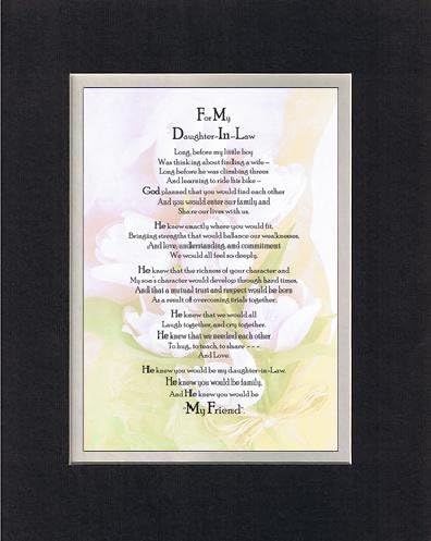 Touching and Heartfelt Poem for Daughters - to My Daughter-in-Law Poem on 11 x 14 Double Beveled Matting (Black on White)