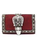 Red Western Crocodile Rhinestone Buckle Checkbook Wallet